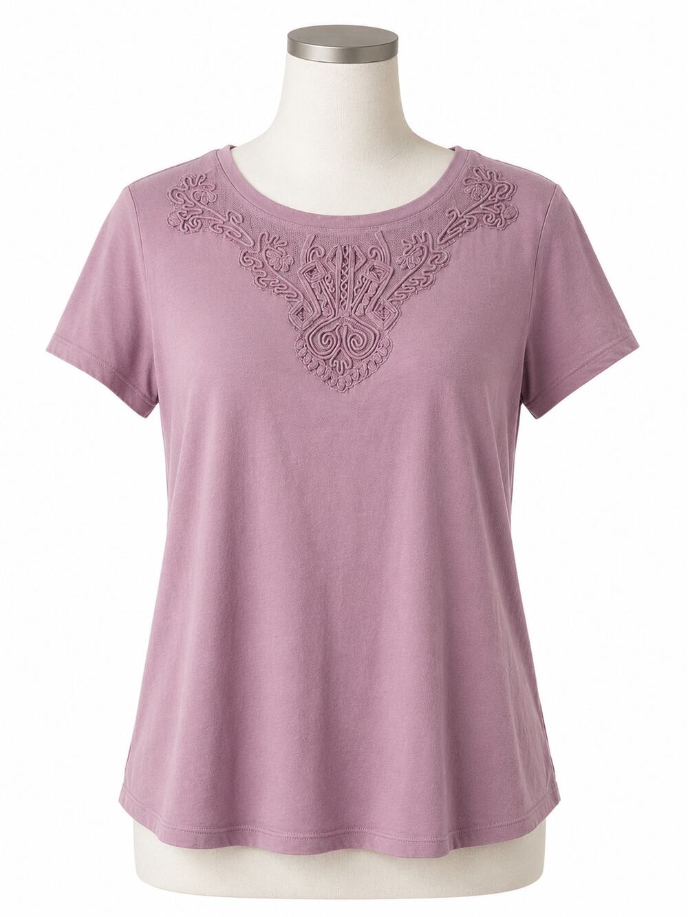 Soft Surroundings Lavender Embroidered Tee - Size M - Boho Chic